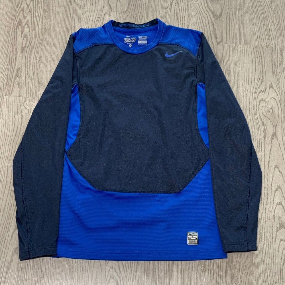 Nike Pro Combat Hyperwarm Shield Blue Long Sleeve… - image 1